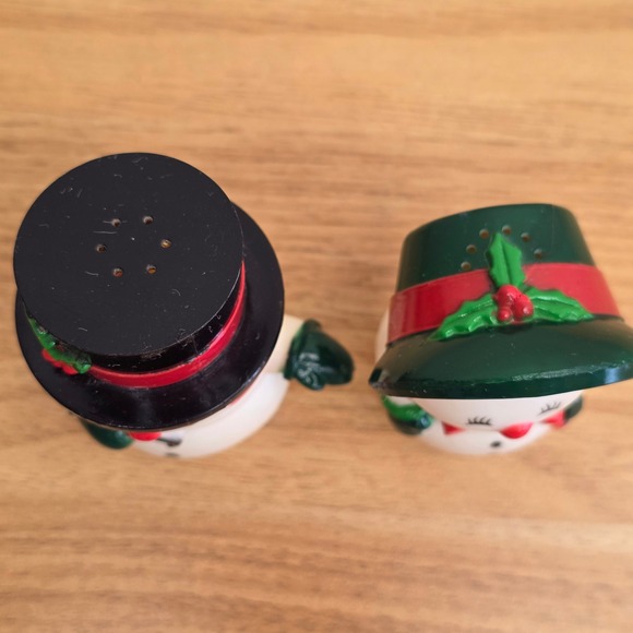 Vintage Hallmark Christmas Happy & Merry Salt Pepper Shakers Set Snowmen Holiday - Picture 5 of 10